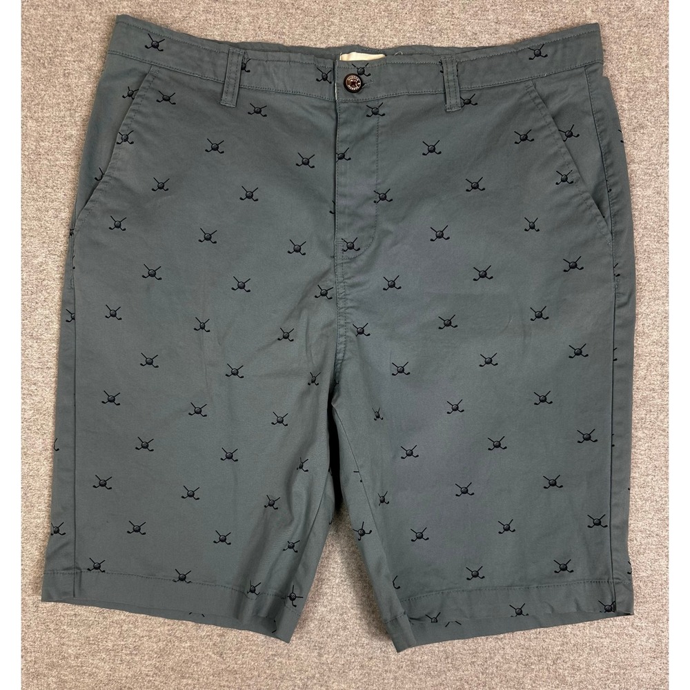 Hudson‎ Barrow Golf Shorts Mens 36 Grey Golf Club Ball Print Chino Flat Front